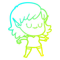 cold gradient line drawing happy cartoon elf girl