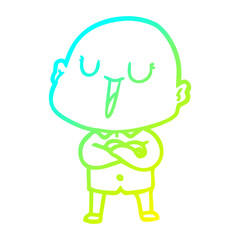 cold gradient line drawing happy cartoon bald man