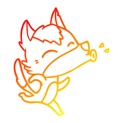 warm gradient line drawing howling wolf cartoon