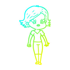 cold gradient line drawing cartoon stressed woman