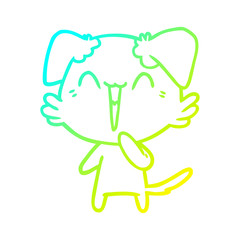 cold gradient line drawing laughing little dog cartoon