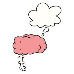 cartoon brain and thought bubble
