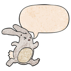 cartoon rabbit and speech bubble in retro texture style