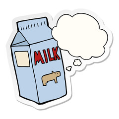 cartoon milk carton and thought bubble as a printed sticker