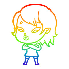 rainbow gradient line drawing cute cartoon vampire girl