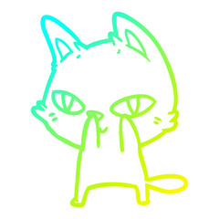 cold gradient line drawing cartoon cat staring