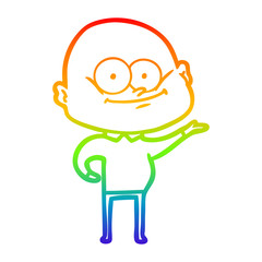 rainbow gradient line drawing cartoon bald man staring