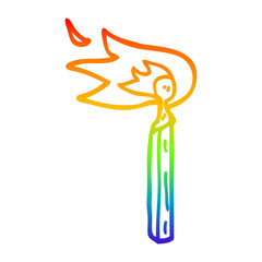 rainbow gradient line drawing cartoon burning match