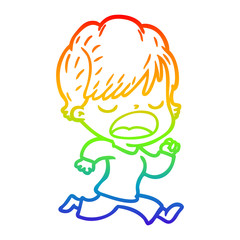 rainbow gradient line drawing cartoon woman talking