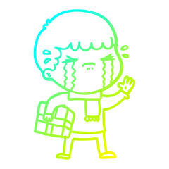 cold gradient line drawing cartoon man crying