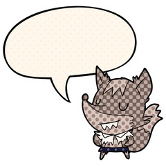 cartoon halloween werewolf and speech bubble in comic book style
