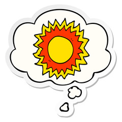 cartoon sun and thought bubble as a printed sticker