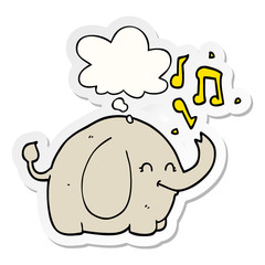 cartoon trumpeting elephant and thought bubble as a printed sticker