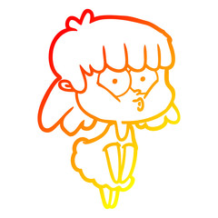 warm gradient line drawing cartoon whistling girl