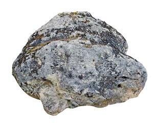 The large ancient mossy granite rough   stone with Moon  fish shape isolated