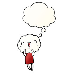 cute cartoon cloud head creature and thought bubble in smooth gradient style