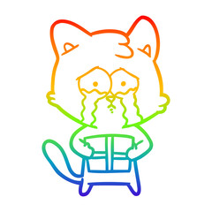 rainbow gradient line drawing cartoon cat