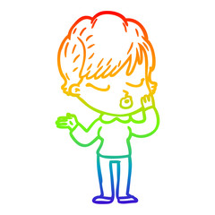 rainbow gradient line drawing cartoon woman with eyes shut