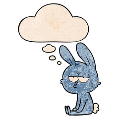 cute cartoon rabbit and thought bubble in grunge texture pattern style