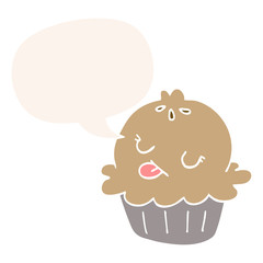 cute cartoon pie and speech bubble in retro style