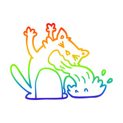 rainbow gradient line drawing cartoon of an ill cat