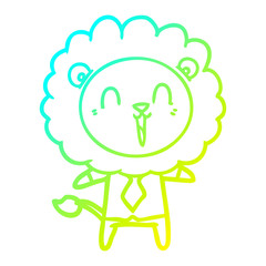 cold gradient line drawing laughing lion cartoon
