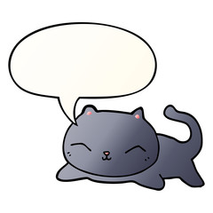 cartoon cat and speech bubble in smooth gradient style