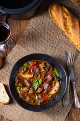 classic beef goulash with peppers and onions