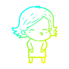 cold gradient line drawing cartoon woman