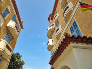 Scenic Villefranche streets in historic city center close to the sea promenade