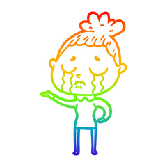 rainbow gradient line drawing cartoon crying woman