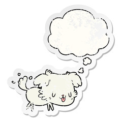 cartoon dog and thought bubble as a distressed worn sticker