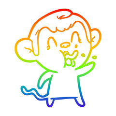 rainbow gradient line drawing crazy cartoon monkey