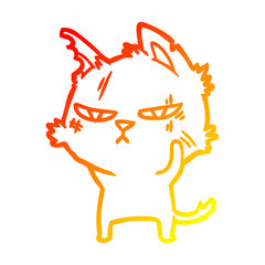 warm gradient line drawing tough cartoon cat