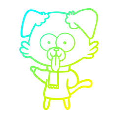 cold gradient line drawing cartoon dog in winter clothes