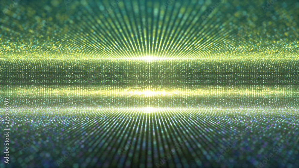 Poster Futuristic abstract glittering moving particles and elegance lights pattern for stage performance show and video jockey background and screensaver