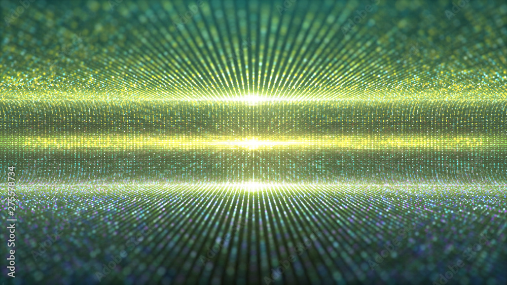 Poster Futuristic abstract glittering moving particles and elegance lights pattern for stage performance show and video jockey background and screensaver