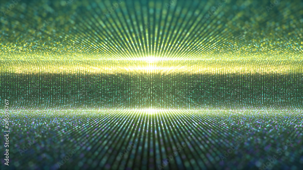 Poster Futuristic abstract glittering moving particles and elegance lights pattern for stage performance show and video jockey background and screensaver