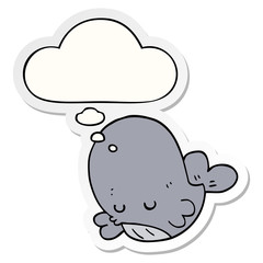 cartoon whale and thought bubble as a printed sticker