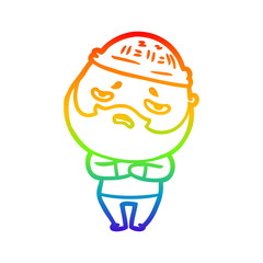 rainbow gradient line drawing cartoon worried man with beard