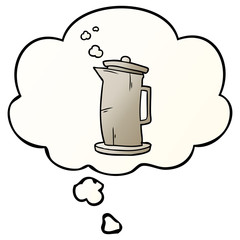 cartoon old kettle and thought bubble in smooth gradient style