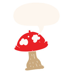 cartoon mushroom and speech bubble in retro style