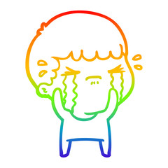 rainbow gradient line drawing cartoon man crying