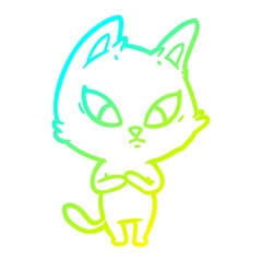 cold gradient line drawing confused cartoon cat