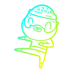 cold gradient line drawing cartoon bearded man
