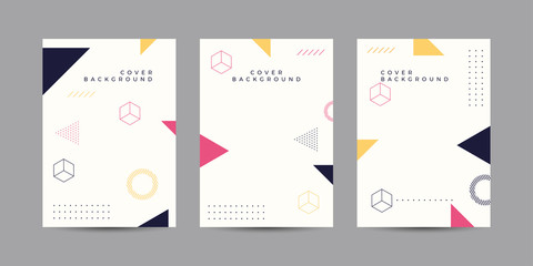 Placard templates set with abstract shapes, 80s memphis geometric style flat and line design elements. Retro art for covers, banners, flyers and posters. Eps10 vector illustrations