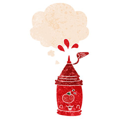 cartoon ketchup bottle and thought bubble in retro textured style