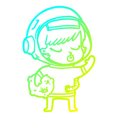 cold gradient line drawing cartoon pretty astronaut girl