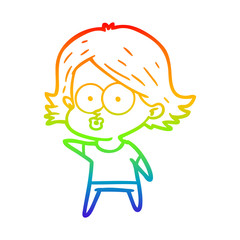 rainbow gradient line drawing cartoon girl pouting
