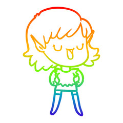 rainbow gradient line drawing cartoon elf girl